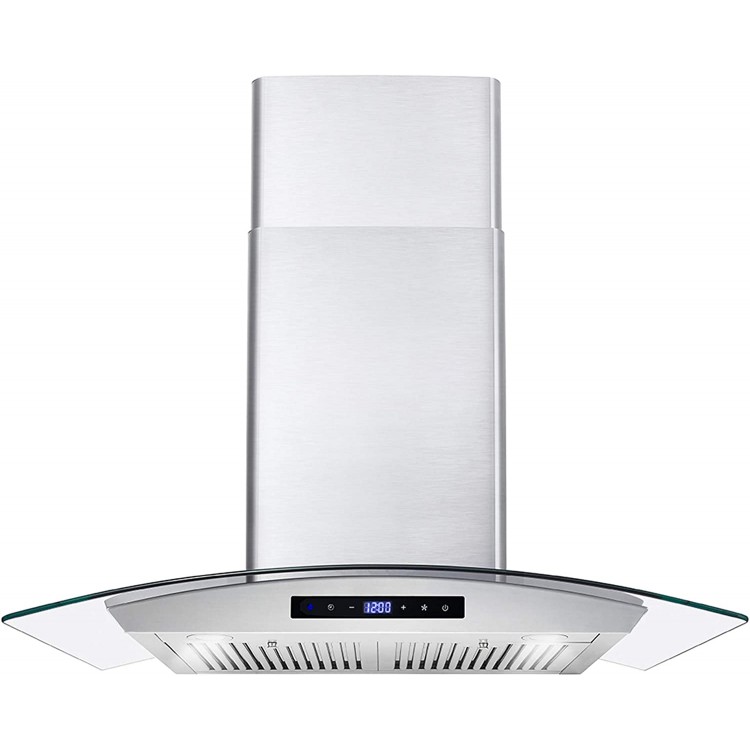 668WRCS75 Wall Mount Range Hood with Ducted Exhaust Vent, 3 Speed Fan, Soft Touch Controls, Tempered Glass, Permanent Filters in Stainless Steel, 30 inches